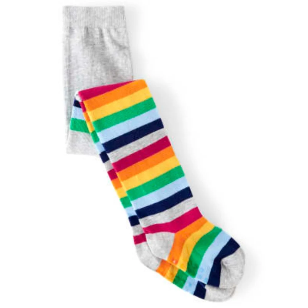Gymboree Girls Colorful Bright Rainbow Striped Grey Tights Size 4t-5t